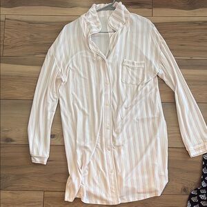 Striped Pink and White Button-Up Shirt